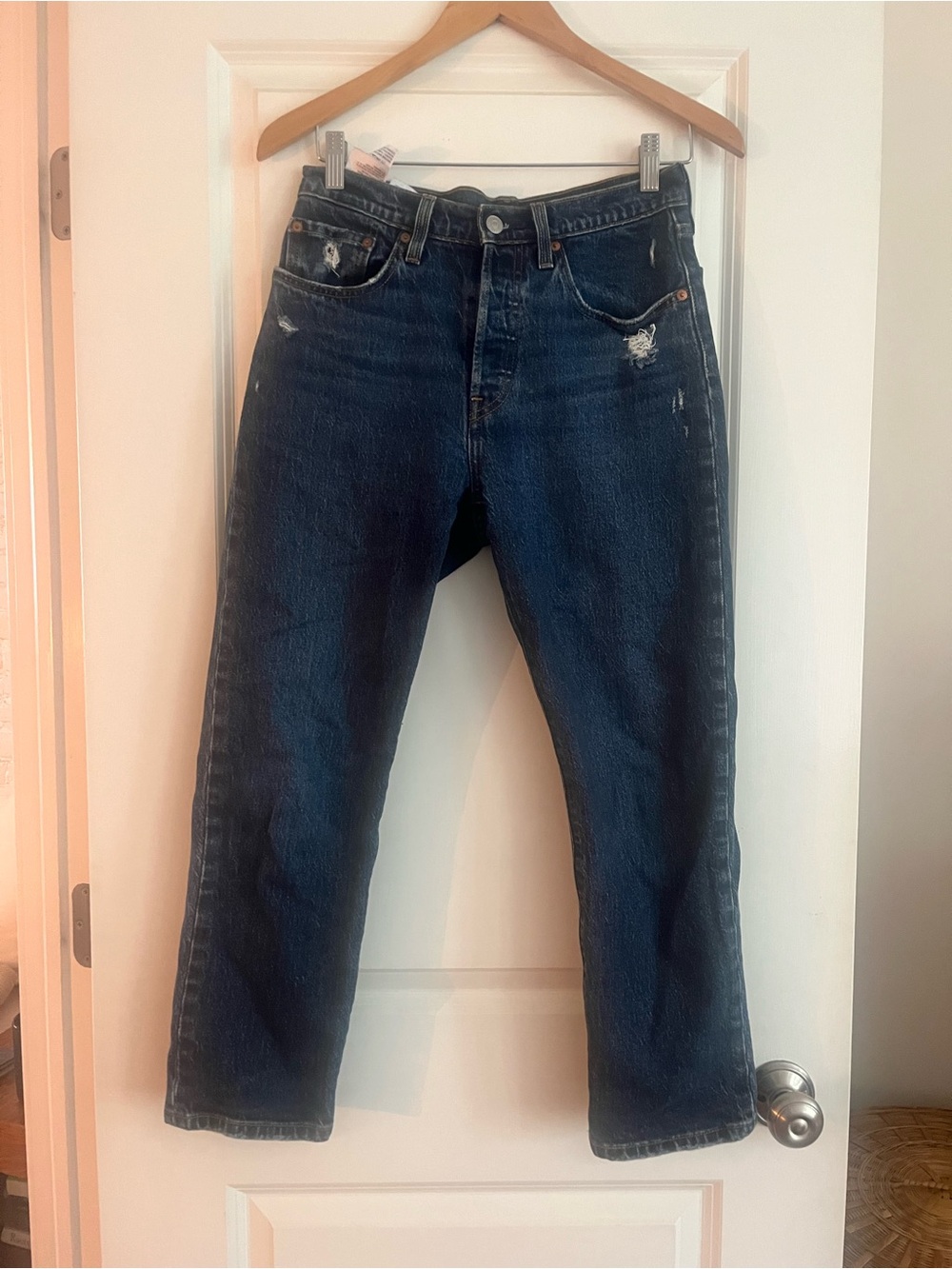 Levi's Dark Blue 501 Cropped Straight-Leg Jeans 27W 26L